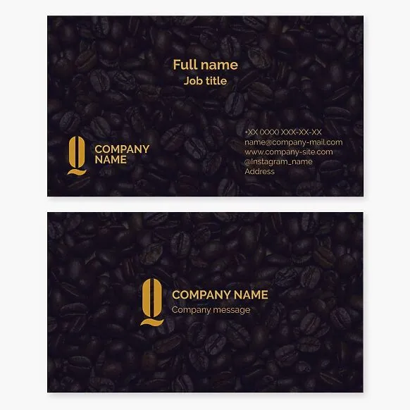 Business card template. Coffee bean, cafe, letter Q.