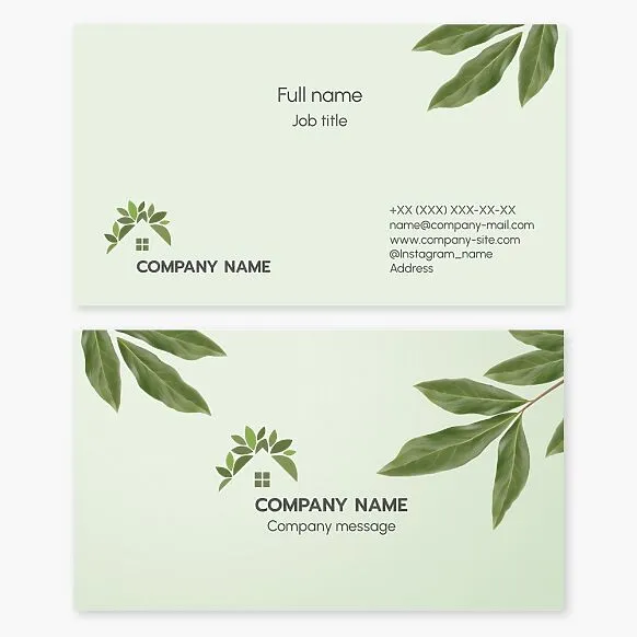 Business card template. Home landscaping. Trees, bushes, and grass. Landscape design.