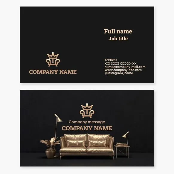 Business card template for "Home and Office Furniture." Upholstered furniture production and sales.