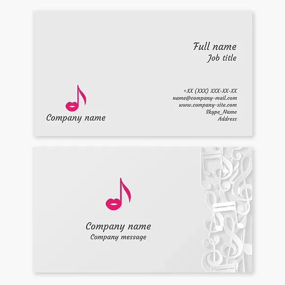 Music business card template. Notes and lips.