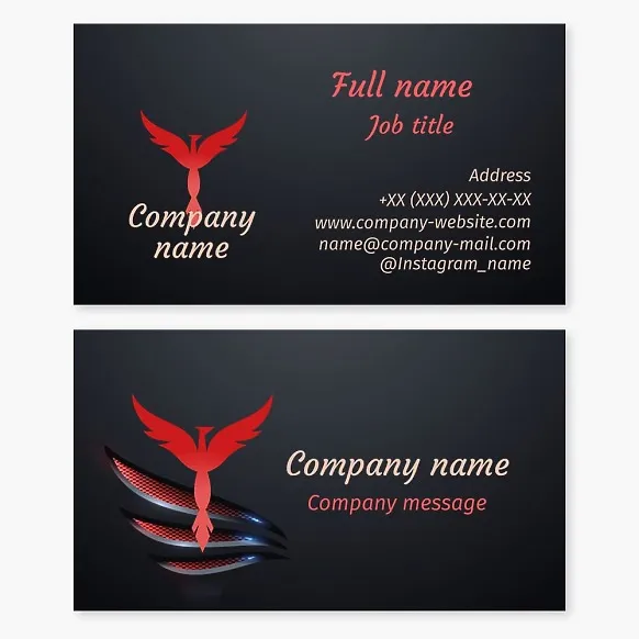 Business card template Phoenix bird, symbol of resurrection and immortality, Letter T