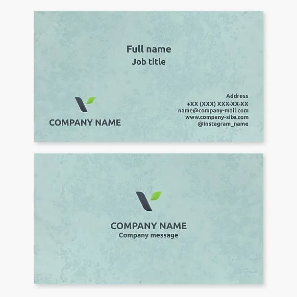 Business card template with abstract logo and letter V. Plant leaf.