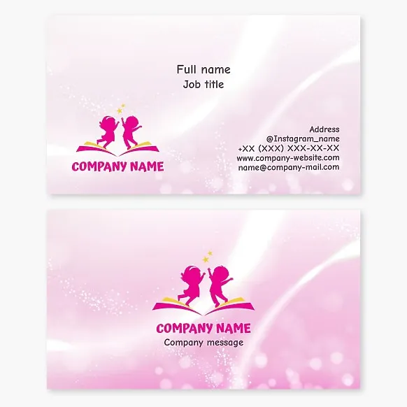 Children's business card template. Book, stars, and children. Child development. Tutoring and supplementary education.