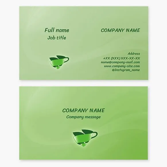 Universal green business card template. Tea. Tea supplies. Tea shop.