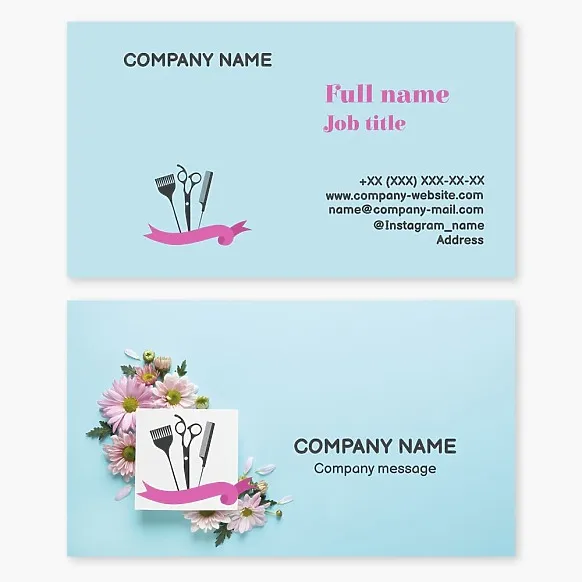 Business card template Hair salon, tools and materials for hairdressing salon