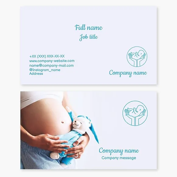 Business card template Maternity center, courses for young mothers, assistance with childbirth? Letter O