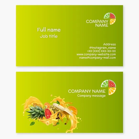 Business card template for a juice bar, wholesale supplies of fruits and berries.