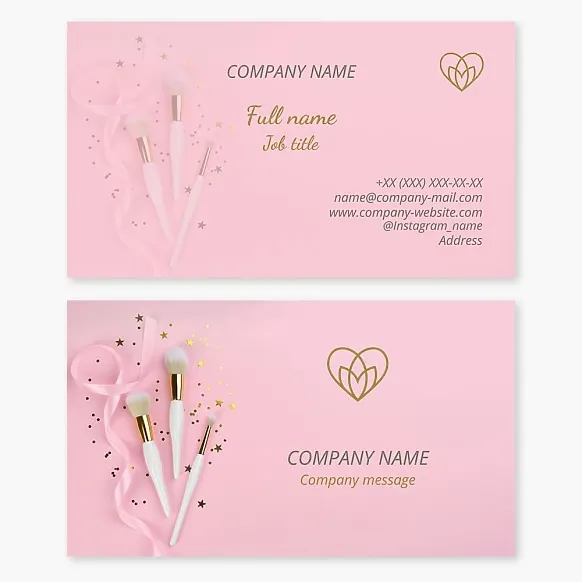 Business card template Cosmetics, make-up, flower, heart