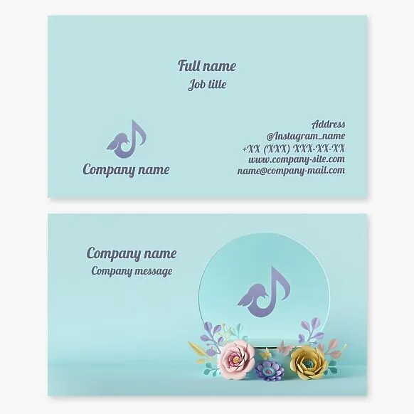Creative business card template with Bird Music logo and balloon decorated with flowers. Music band. Festival organizer.