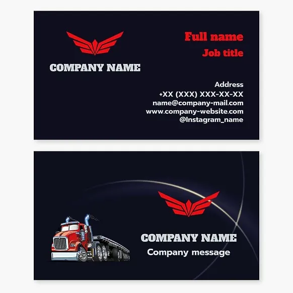 Business card template in a comic style Trucking, truck, wings