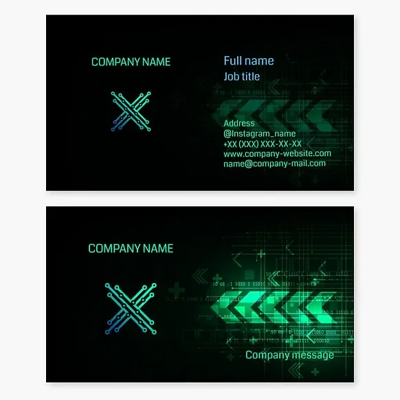 Digital Technology Business Card Template. Letter X.