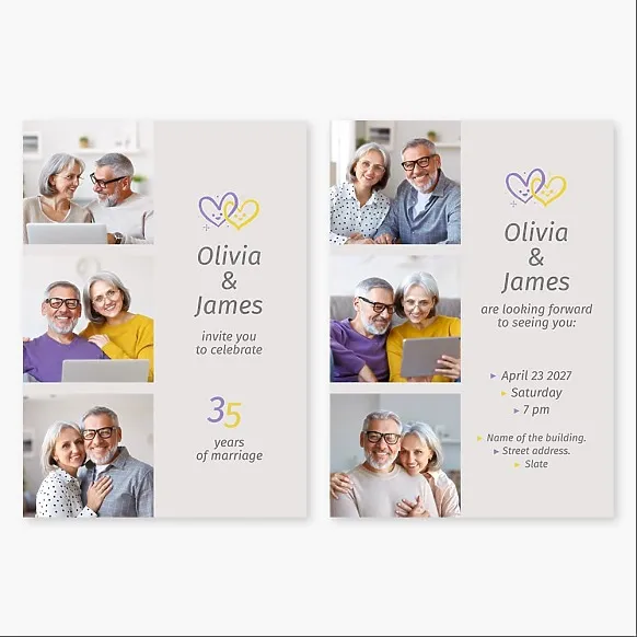 35th Wedding Anniversary Invitation Postcard Template with Six Photos