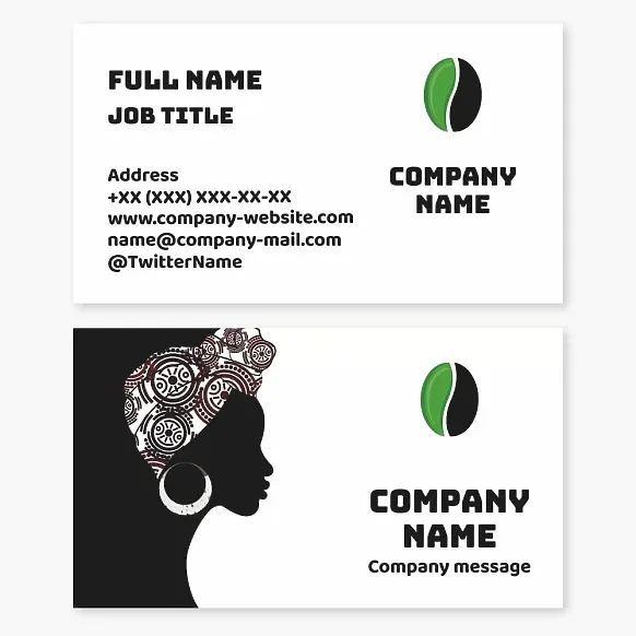 Business card template African coffee, cafe, Letter O
