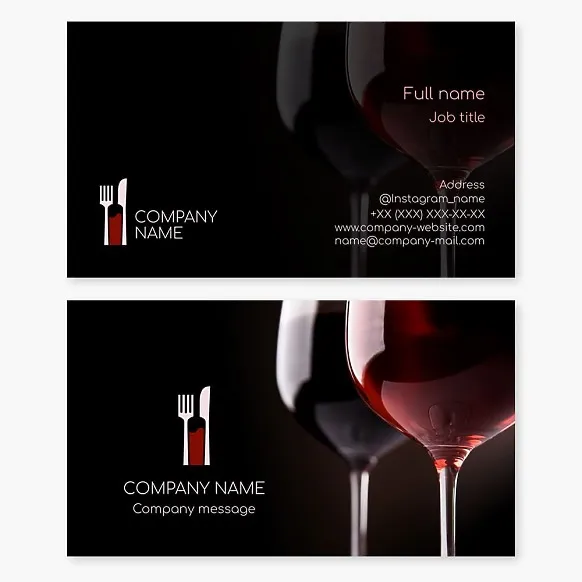 Wine Bottle and Cutlery | Catering | Restaurant Business Card Template