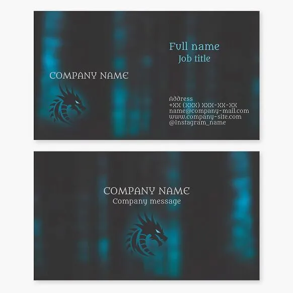 Business card template. Dragon. Abstract. Computer games: team, club, equipment and game sales.