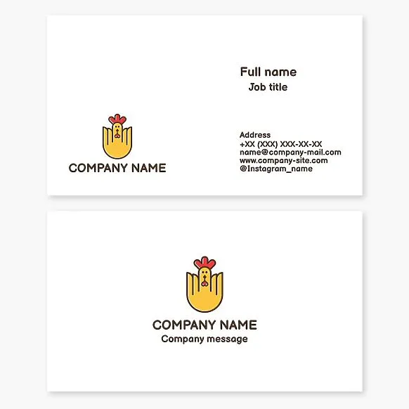 Business card template with chicken logo. Poultry farm. Broiler meat. Letter U.