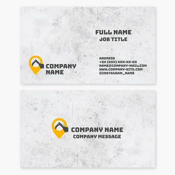 Construction business card template. Excavator services.